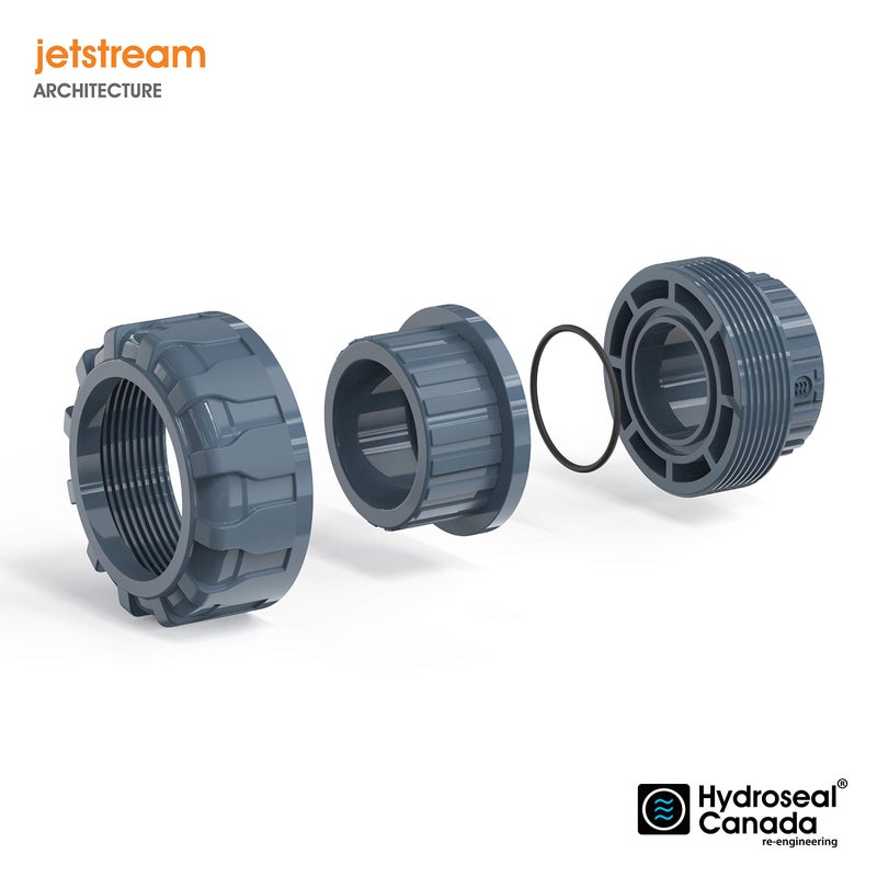 Hydroseal PVC Pipe Fitting, 2" Union JETSTREAM, Schedule 80, Grey, EPDM O-Ring, Socket x Socket, F1970, SCH80 (2") - Image 3